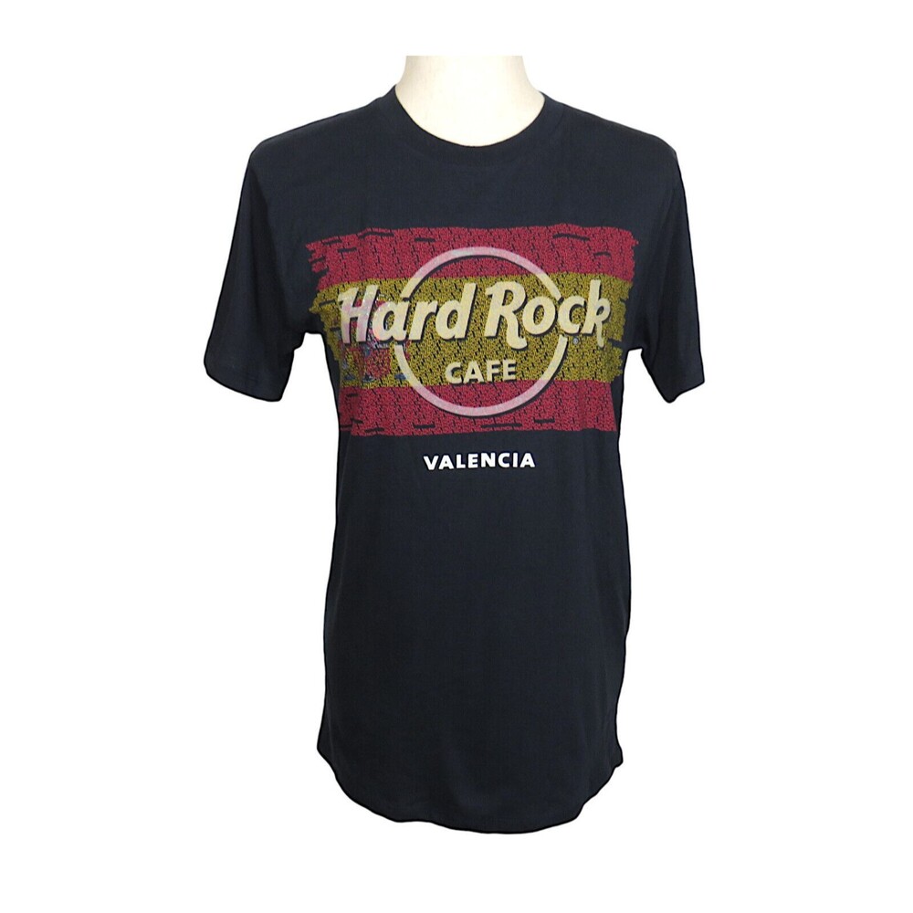 Hard Rock Cafe Valencia Spain Navy Repeat City Cotton Tee Shirt Men's Size Small